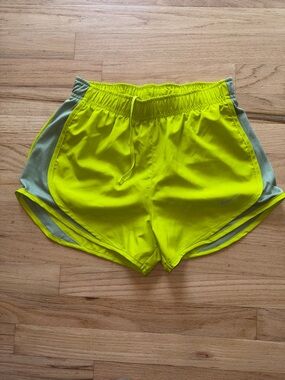 Nike Women's Bright Neon Yellow Athletic Shorts with Gray Panels
